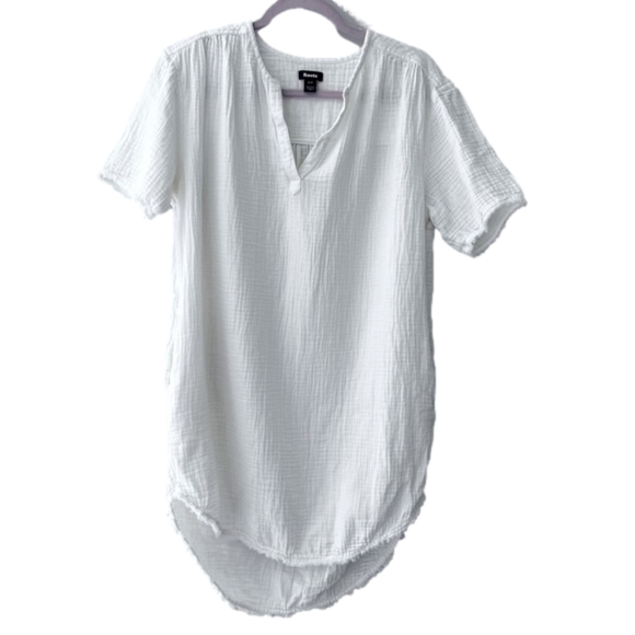 Roots Dresses & Skirts - Roots White Raw Hem 100% Midi T-Shirt Dress Women’s Size Small